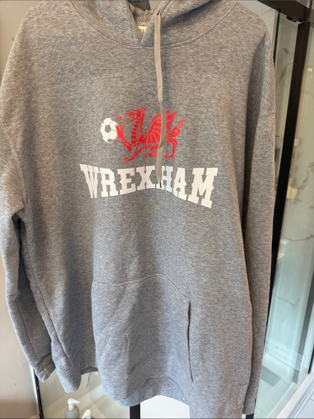 Wrexham Grey Hoodie with Red Dragon Graphic